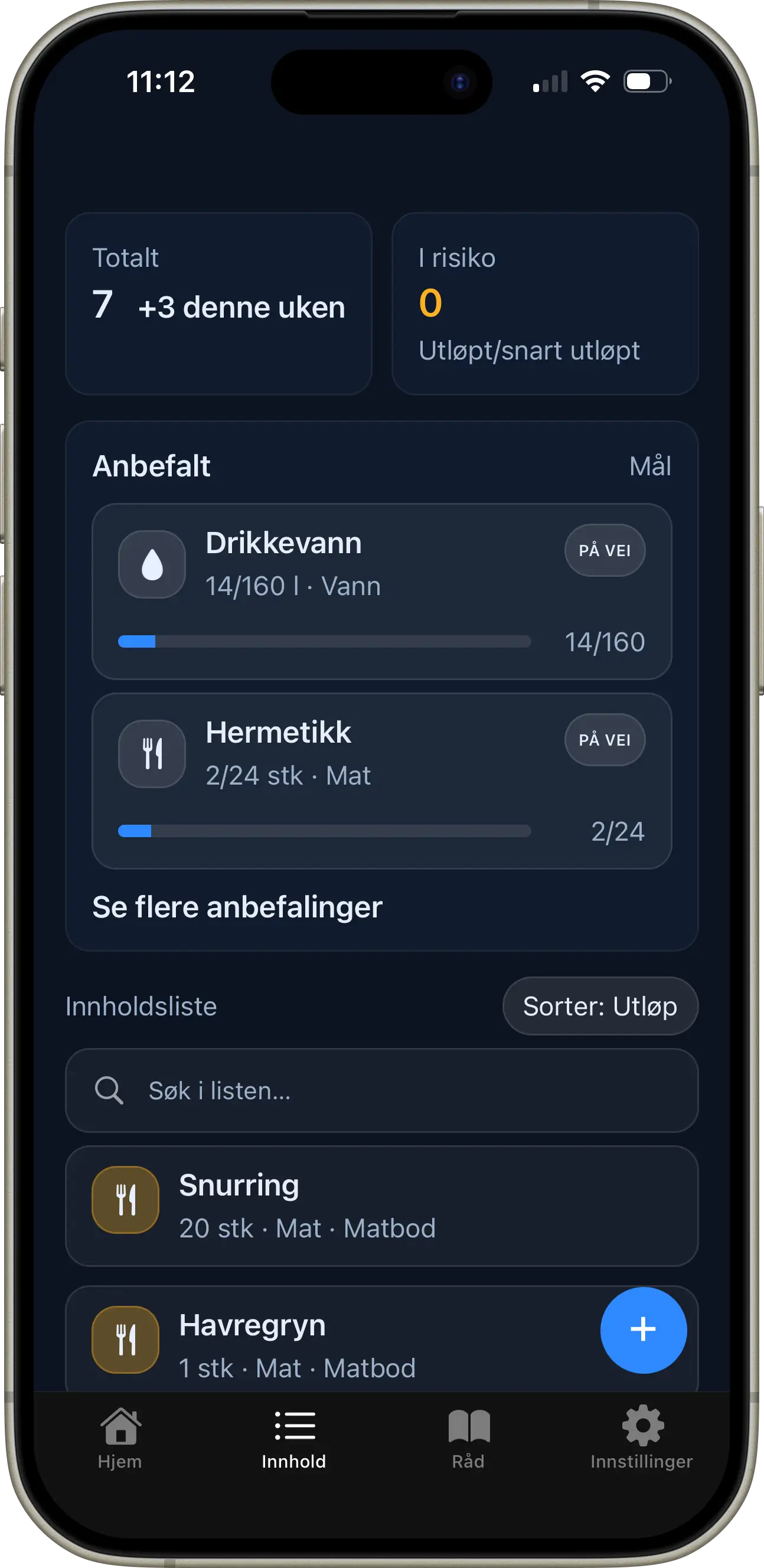 Skjermbilde fra Min Beredskap-appen